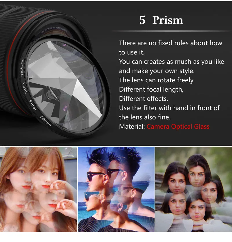 فلتر عدسة كاميرا الهاتف KnightX Prism لملحقات التصوير الفوتوغرافي لهواتف iPhone الذكية SLR
