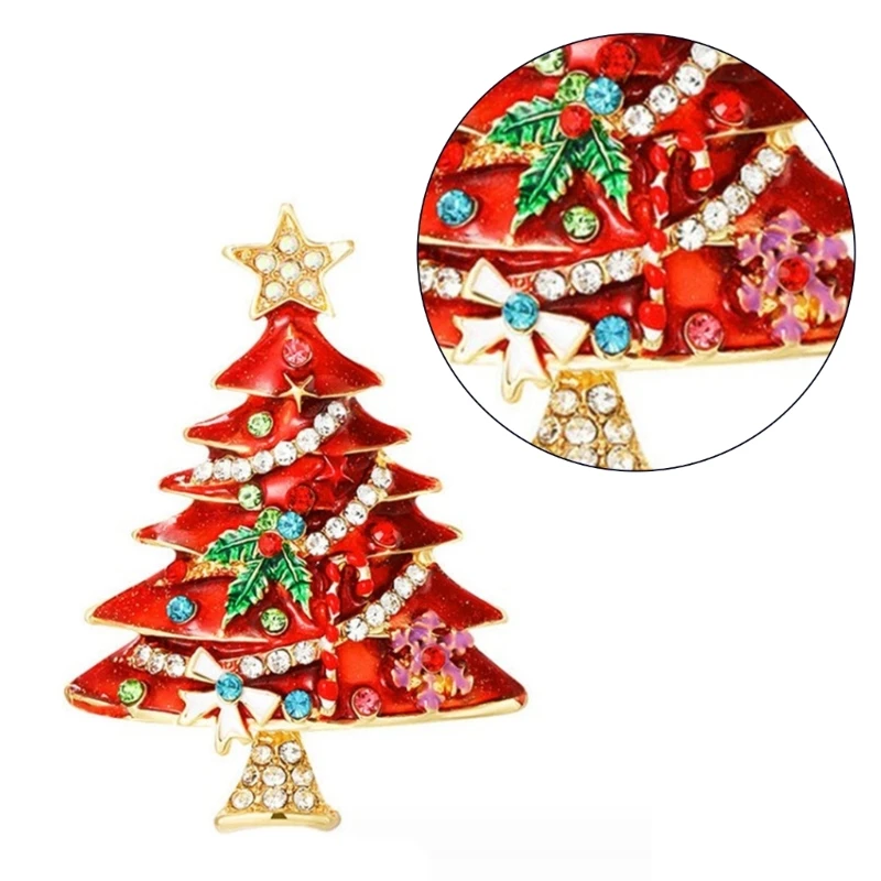 Christmas Brooch Pins Rhinestones Crystal Christmas Tree Pin Christmas Tree Brooch Pins for Women Holiday Jewelry Gifts