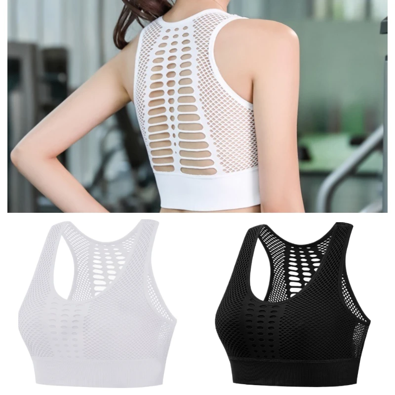 Women's Sports Bra Tops with Medium mesh Support & Crossover Back, Wire-Free, Removable Cups, for Yoga, Running, Sports Bras