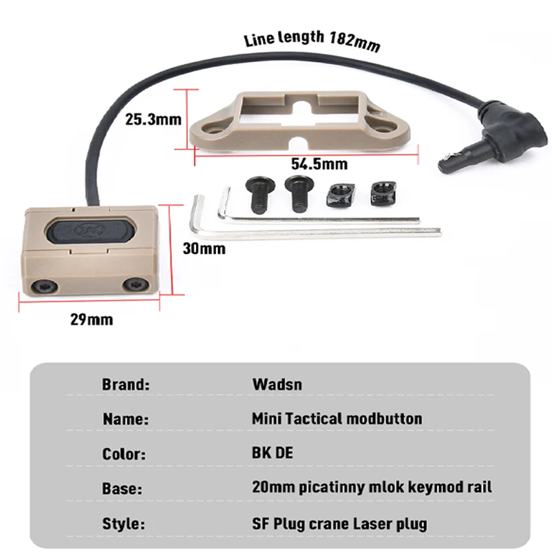 WADSN Tactical Modbutton SF Crane Laser 2.5mm 3.5mm Plug Pressure Switch Fit 20mm Picatinny M-Lok Keymod Rail Airsoft Accessory