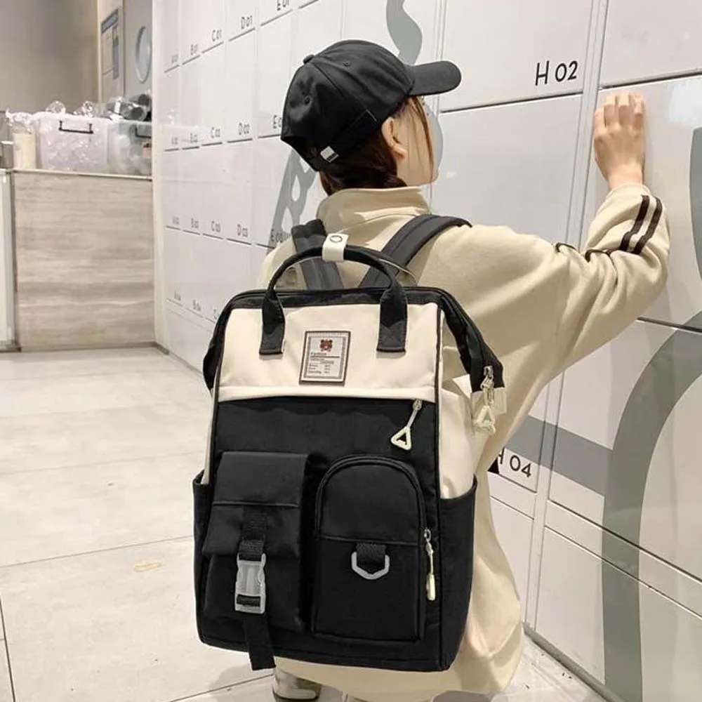 حقيبة ظهر ذات سعة كبيرة قابلة للتعديل ومضادة لرذاذ الماء على الطراز الكوري حقيبة نهارية كاجوال من النايلون بألوان متباينة حقيبة مدرسية ناعمة للنساء #2