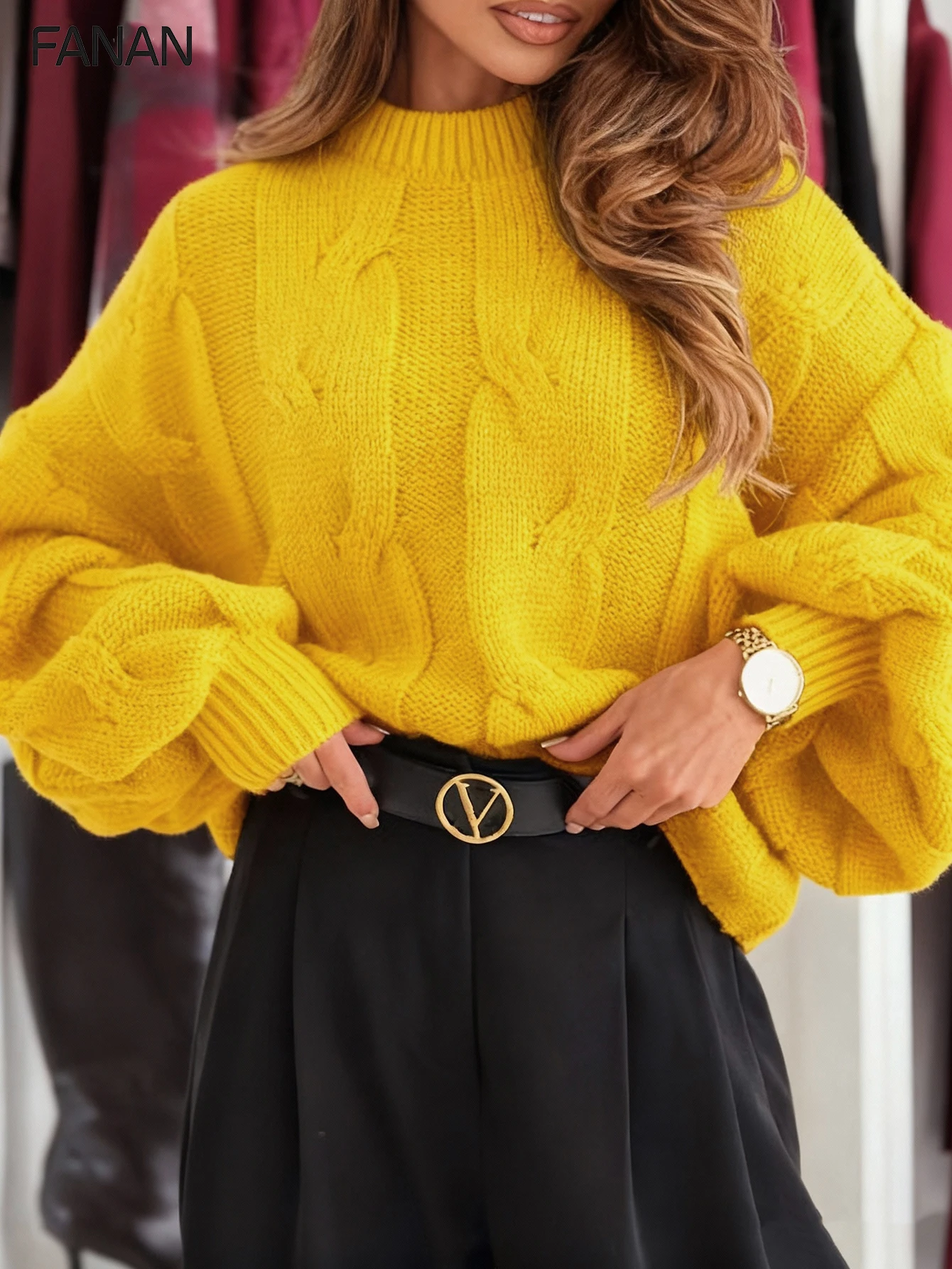

New Autumn and Winter Niche Knit Cardigan for Women, Designed in a Lazy Style, Yellow Loose Half-Turtleneck Pullover, Casual and Elegant Autumn/Winter Top, Basic Versatile Style for Urban Commuting, Stylish and Fashionable Casual Resort Wear, Designer Pat