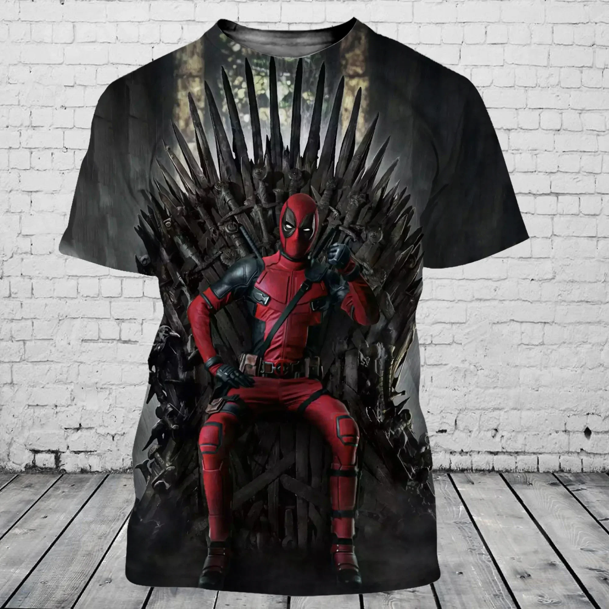 

Marvel men's T-shirt MINISO boys girls T-shirt 3D printing fashion short-sleeved Deadpool men's T-shirt oversized men's clothing