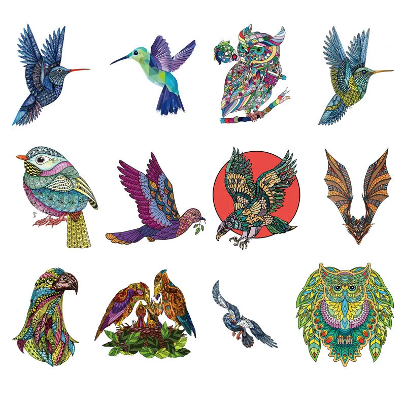 12 tipi Colorful bird owl colibrì eagle DTF Thermo Sticker decalcomanie trasferimento di calore vestiti abbigliamento fai da te artigianato stiratura