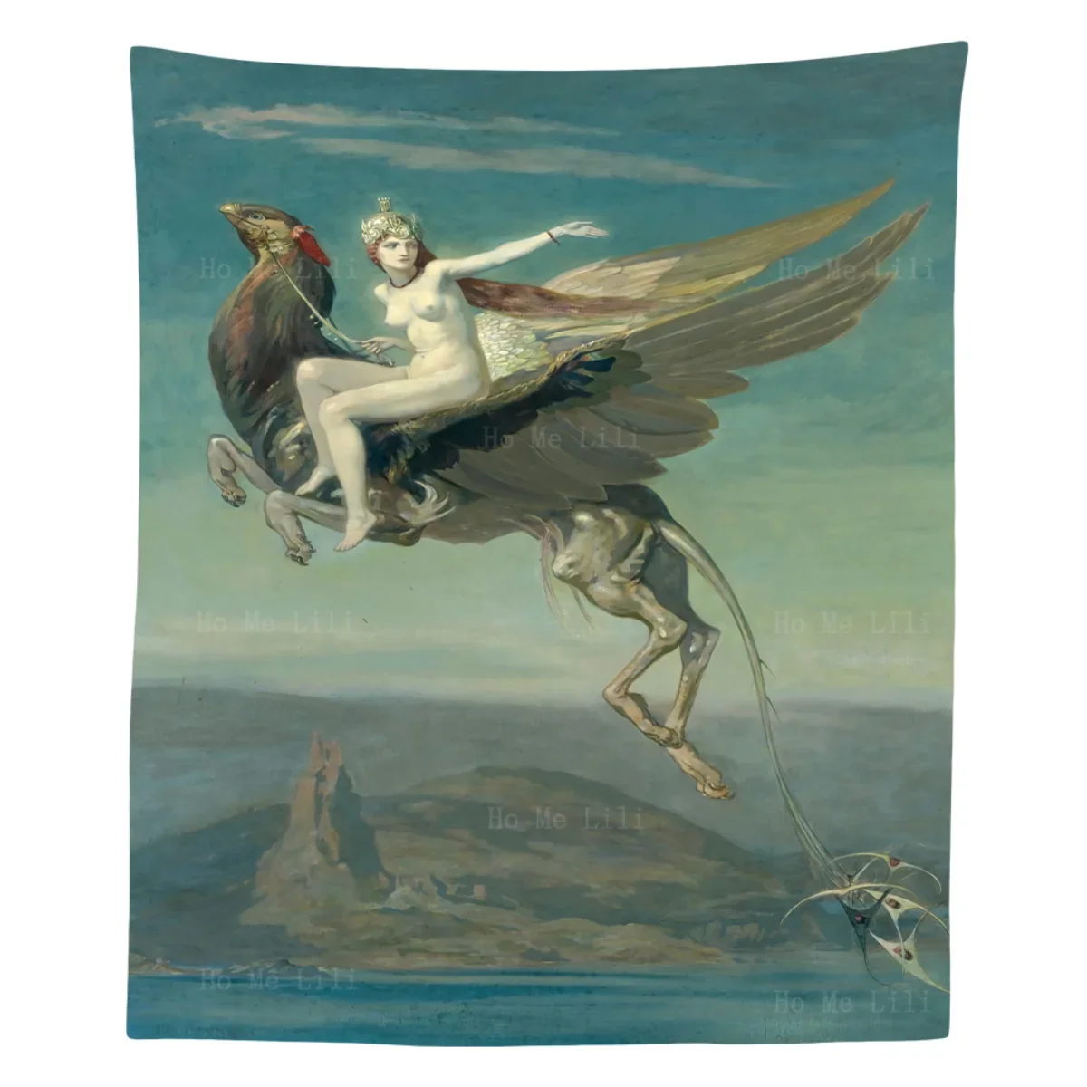 The Unique Art Of A Sexy Girl Saying Goodbye While Sitting On A Flying Horse Tapestry By Ho Me Lili For Livingroom Decor