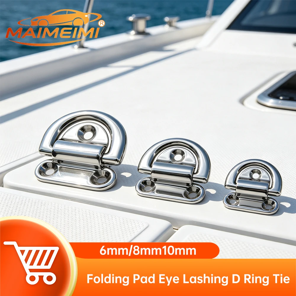 Marine D Ring Deck 316 Stainless Steel Mirror Polish Folding Pad Eye Deck Lashing Ring Boat Accessories 6/8/10mm