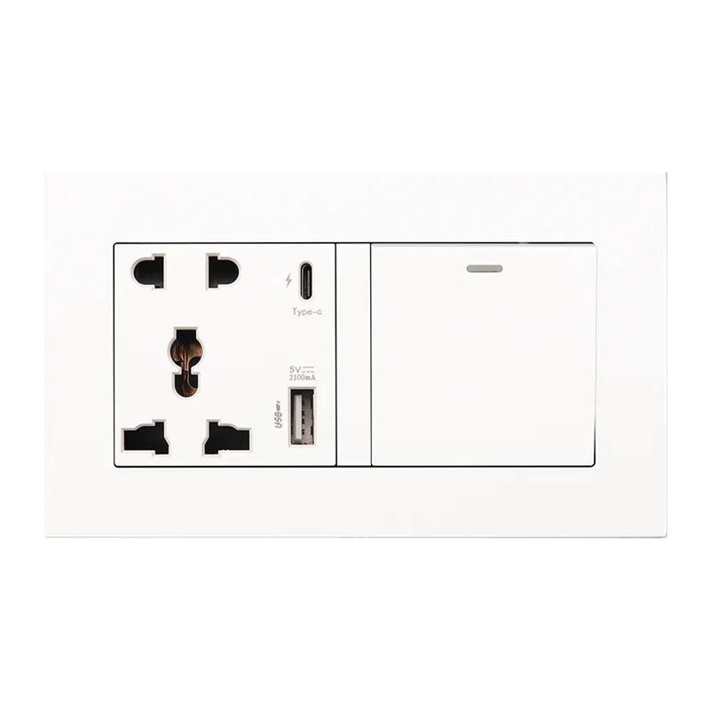Depoguye UK standaard USB stopcontact, USB-stekker universeel 5-gaats stopcontact, 220v naar usb Type-c telefoonoplaadaansluiting 146 mm * 86 mm