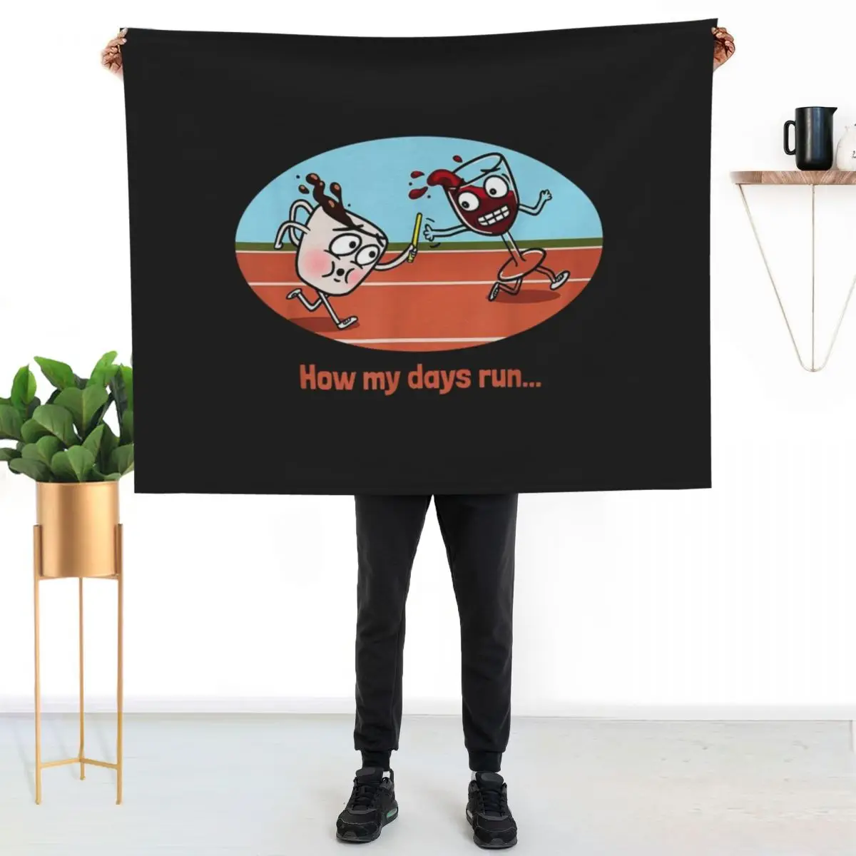 how my days run coffee to wine relay race Throw Blanket Bed linens Beach Kid'S for sofa cosplay anime Camping Blankets