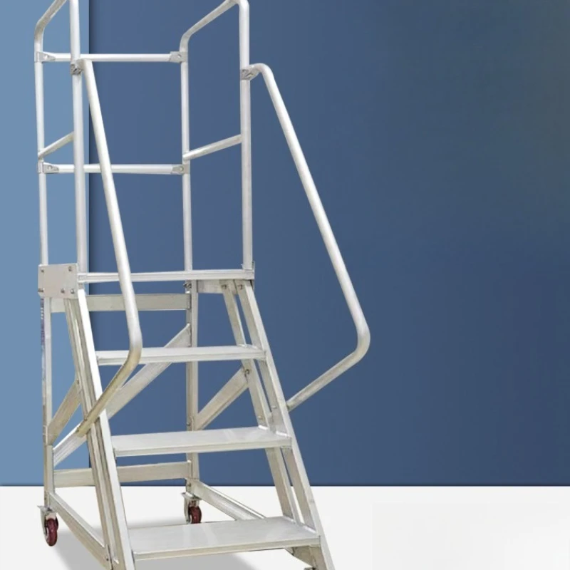 

Aluminum alloy platform ladder Thickened mobile climbing ladder Warehouse supermarket pickup ladder Industrial step platform