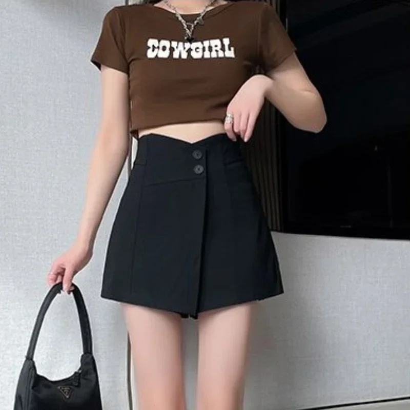 Black Shorts Women Irregular High Waist Design Office Lady Summer Fashion Cool Streetwear Prevalent Youth All-match Ulzznag BF