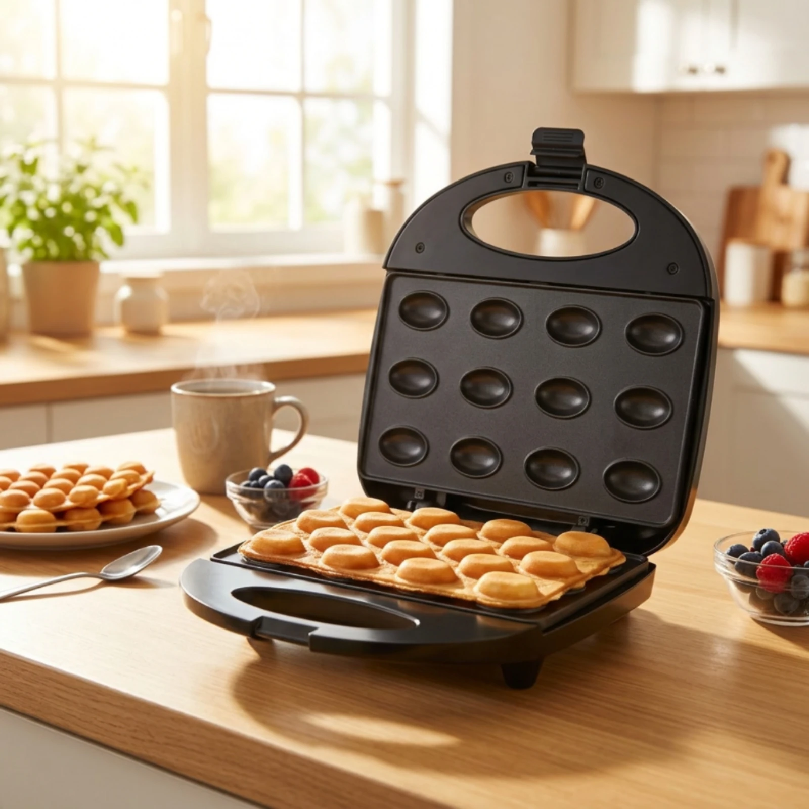 Breakfast Maker Electric Baking Machine with 12 Cavities Snack Maker Compact Appliance Double-Sided for Busy Professionals