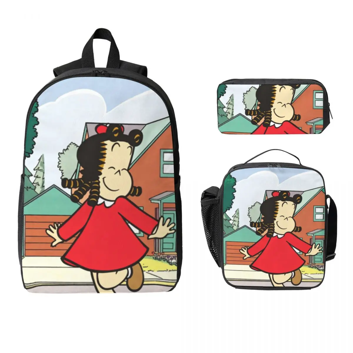 3Pcs Littles Lulus Backpack Set for Kids Pencil Boxes Bookbag Sets with Lunch Box For School Students Knapsack