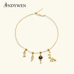 ANDYWEN 925 Sterling Silver Personalize Number 0 to 9 Charm Key Dinosaur Astronaut Bracelet Women Luxury Jewelry Making Gift