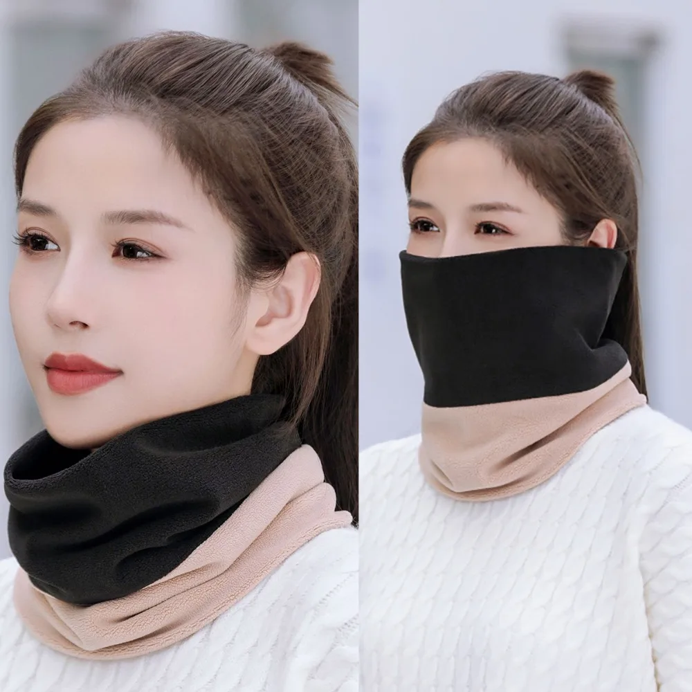 

New Thickened Warm Scarves Plush Solid Color Neck Gaiter Face Cover Knitted