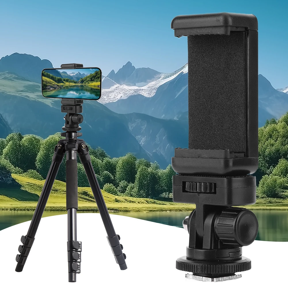 Phone Tripod Holder Clip with Cold Shoe Mount RotateAdjustable Clamp Holder for iPhone Samsung for Canon Nikon Sony DSLR Camera