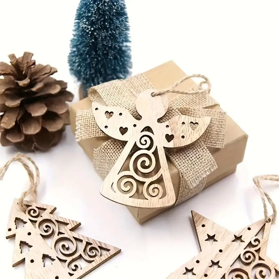 1/5/10/20/50/100pcs Set of 10 Wooden Angels for Crafts with Pre-Drilled Holes, Perfect for Decorating Christmas Trees and Other