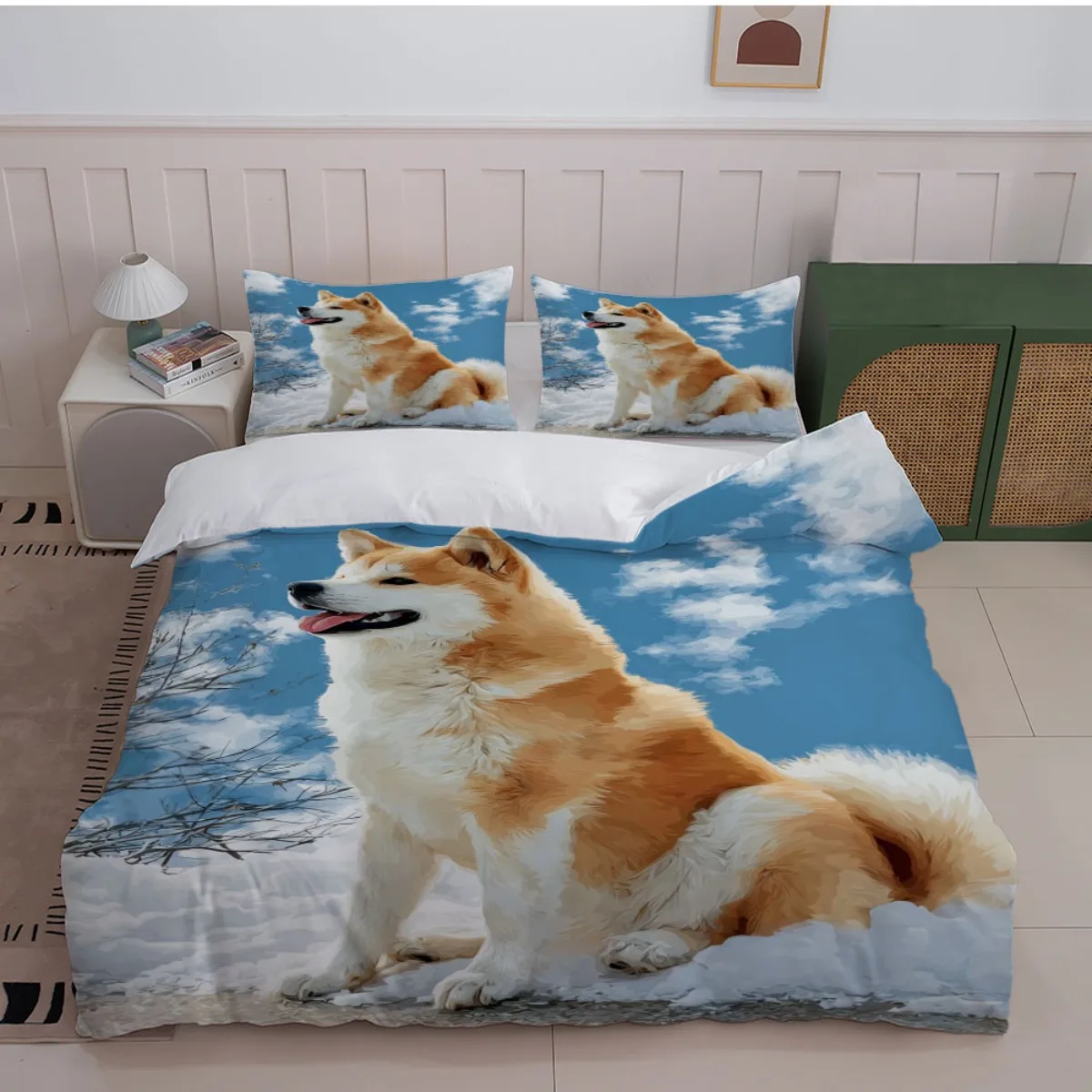 Kawaii Dog Twin Queen Duvet Cover Cartoon Dog Comforter Cover Cute Pet Animal Puppy Dog Bedding Set for Boys Girls Bedroom Dorm