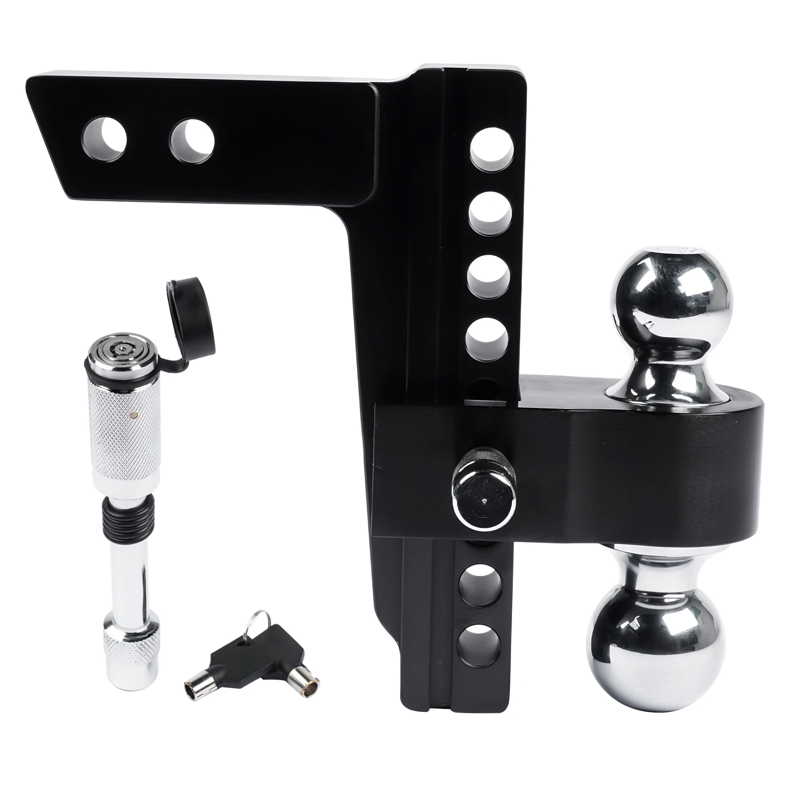 AP03 Black Adjustable Trailer Hitch for Solid Tube Hitch -12,500 LBS, 2 and 2-5/16 inch Balls, 2-inch Receiver, 8 Inch Drop