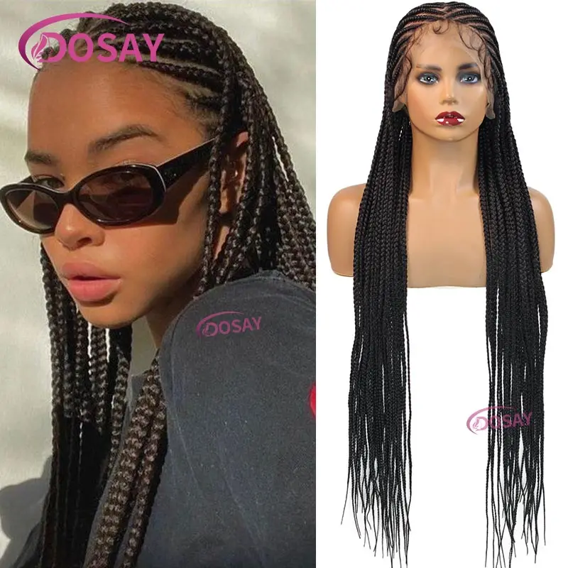 Synthetic Full Lace Braided Wigs Lace Frontal Cornrow Braided Wig Knotless Box Braiding Wig With Baby Hair African Braids Wig