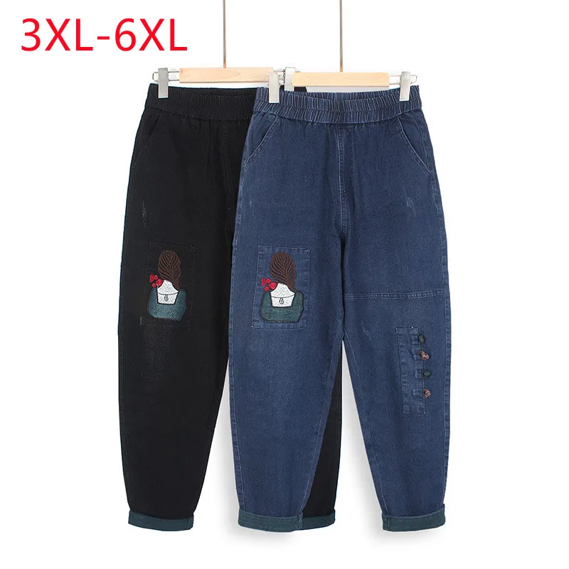 New 2023 Ladies Spring Autumn Plus Size Pants For Women Large Size Blue Jeans 3XL 4XL 5XL 6XL