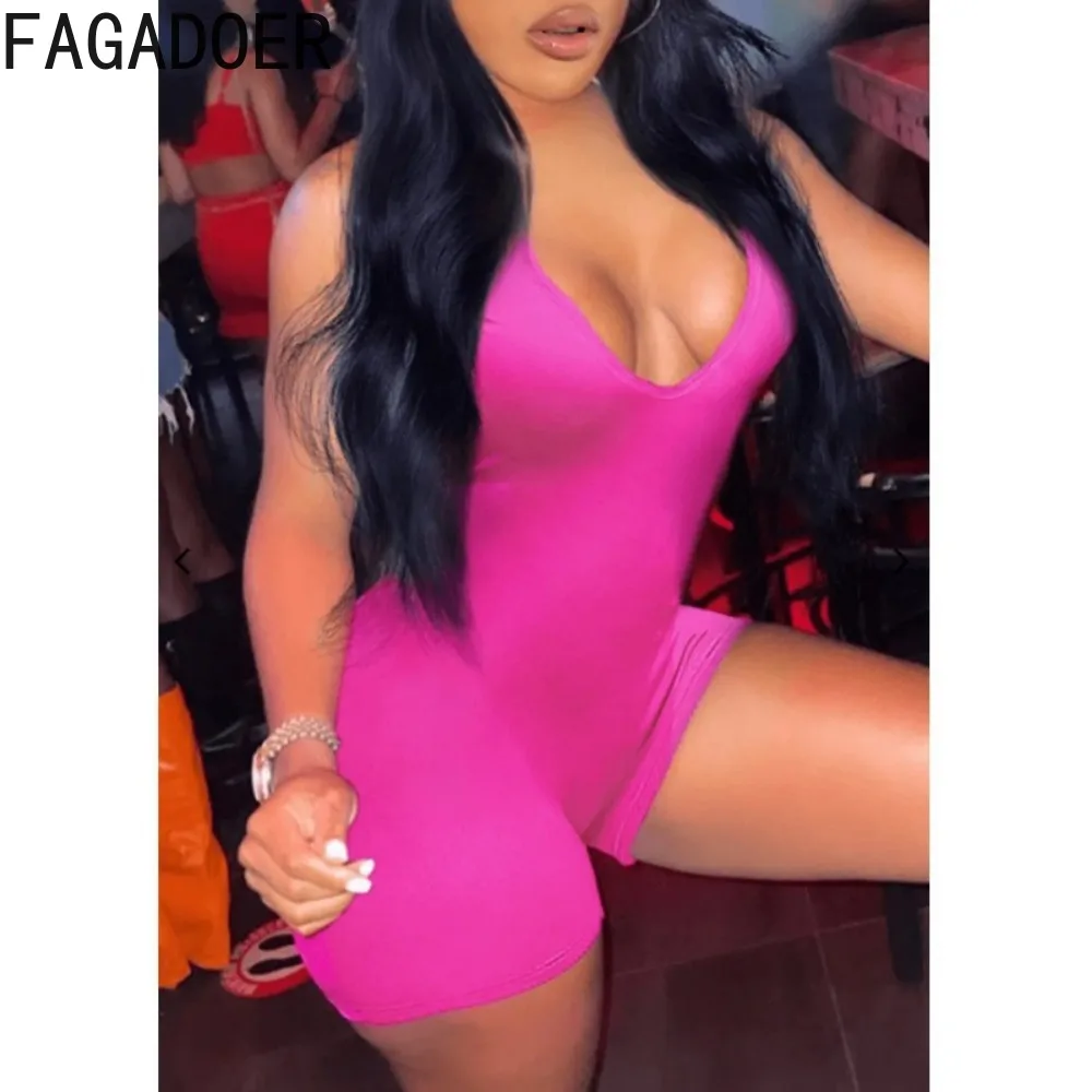 FAGADOER seksowne bodycon pajacyki damskie jednokolorowe Backless Hollow Out obcisłe kombinezony damskie Clubwear kombinezony wiosna lato nowość