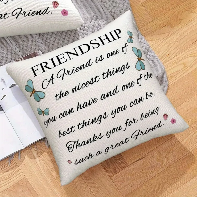 1pc Friendship Quote Dragonfly Throw Pillow Cover,Suitable for Sofa,Bedroom,Living Room,A Heartwarming Gift for Best Friends