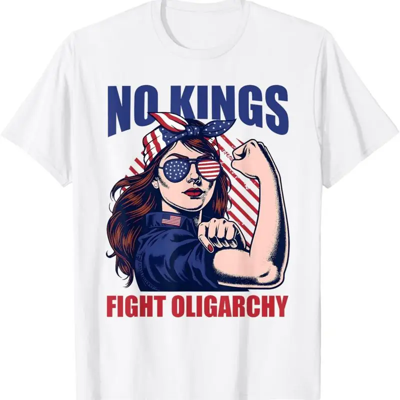 تي شيرت Vintage No Kings Fight Oligarchy للسيدات بعلم أمريكا #1