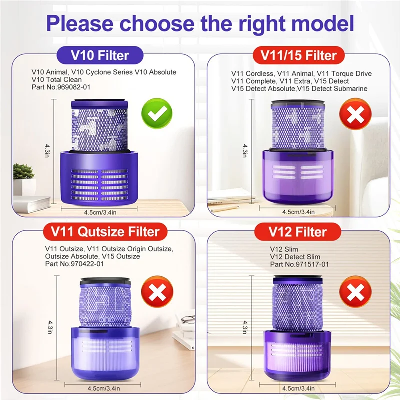 ABUG-V10 Filter Part Compatible For Dyson V10 Cyclone Series,V10 Absolute,V10 Animal Filter 3 Pack Filters And Clean Brush