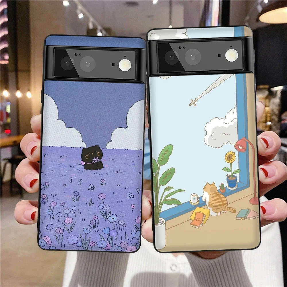 

Cartoon Cute Cat Phone Case for Google Pixel 8 Pro 7Pro 7 6a 6 6Pro 5 5a 5G 4XL 4 3XL 3 3a 3aXL 4a Soft Silicone Cover Fundas