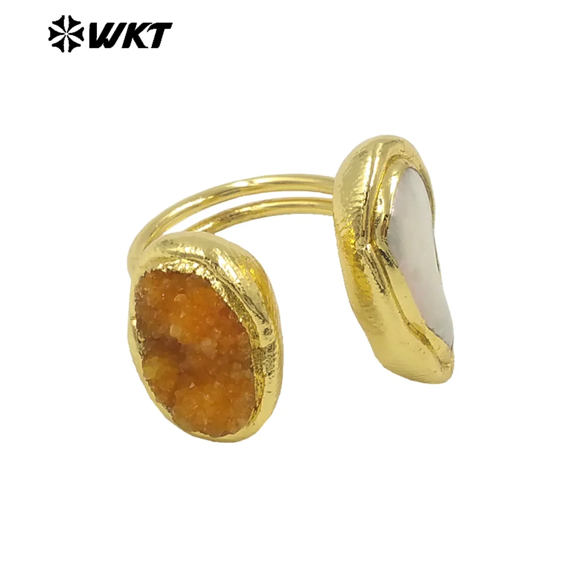 WT-MPR118 New Arrival Popular Druzy Quartz And Pearl Ring With 18k Gold Plated For Women Birthday Gift Decorated