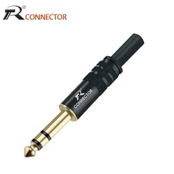 1PCS Stereo Gold Plated 6.35MM Audio & Video Plug Connector 12*1 6.3 Audio Jack Black Electrophoresis Plug Microphone Connector