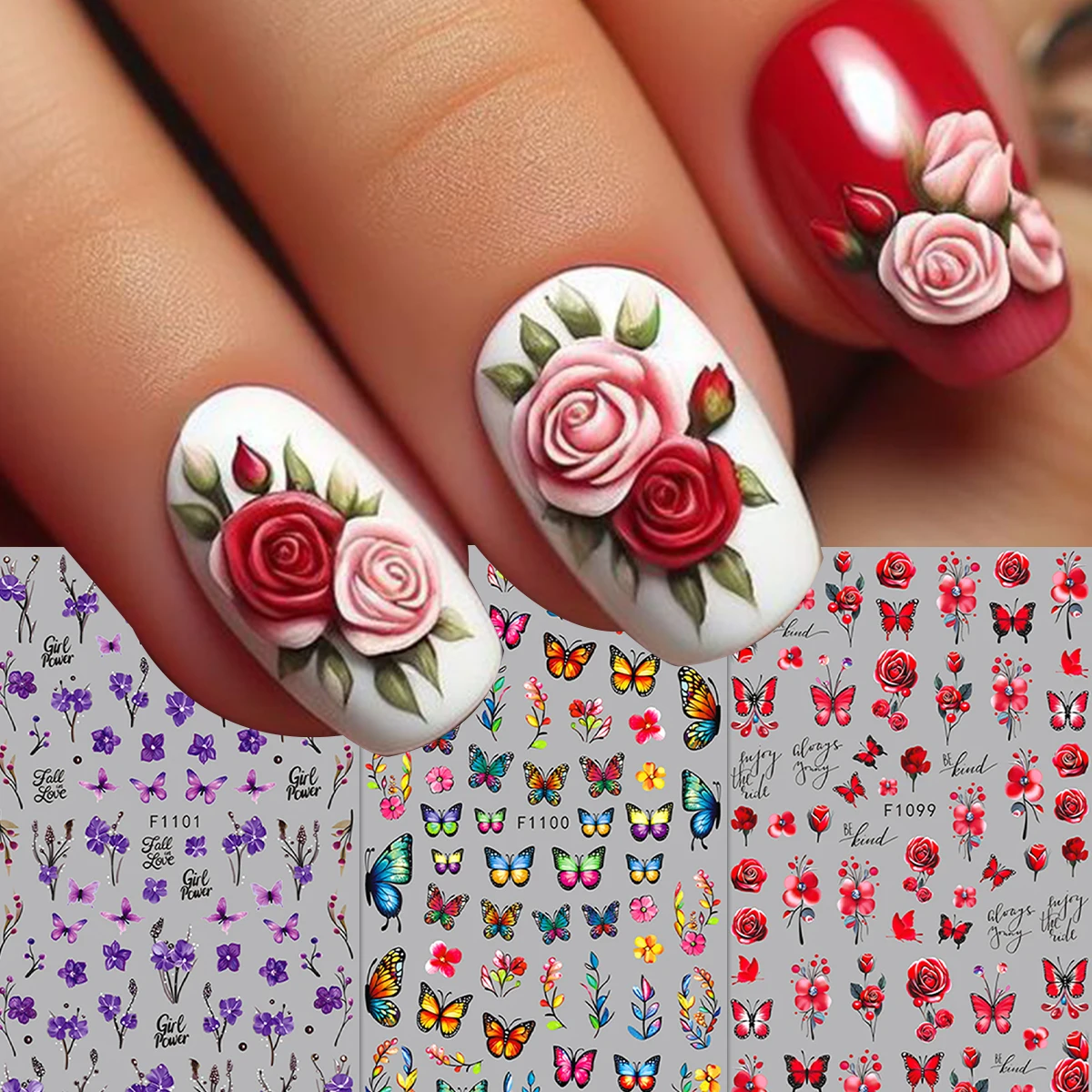 Frühlings- und Sommerblumen-Schmetterlings-Nagelsticker, einfach anzubringen für die Nageldekoration, zum Selbergestalten, als Geschenk, für Partys und zur Gestaltung von Make-up für Hochzeiten. – Detail 5