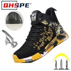 All Seasons Men's Safety Shoes Flying Woven Breathable Steel Toe Cap Impact Proof Puncture Mid Cut Sneakers Zapatos De Seguridad