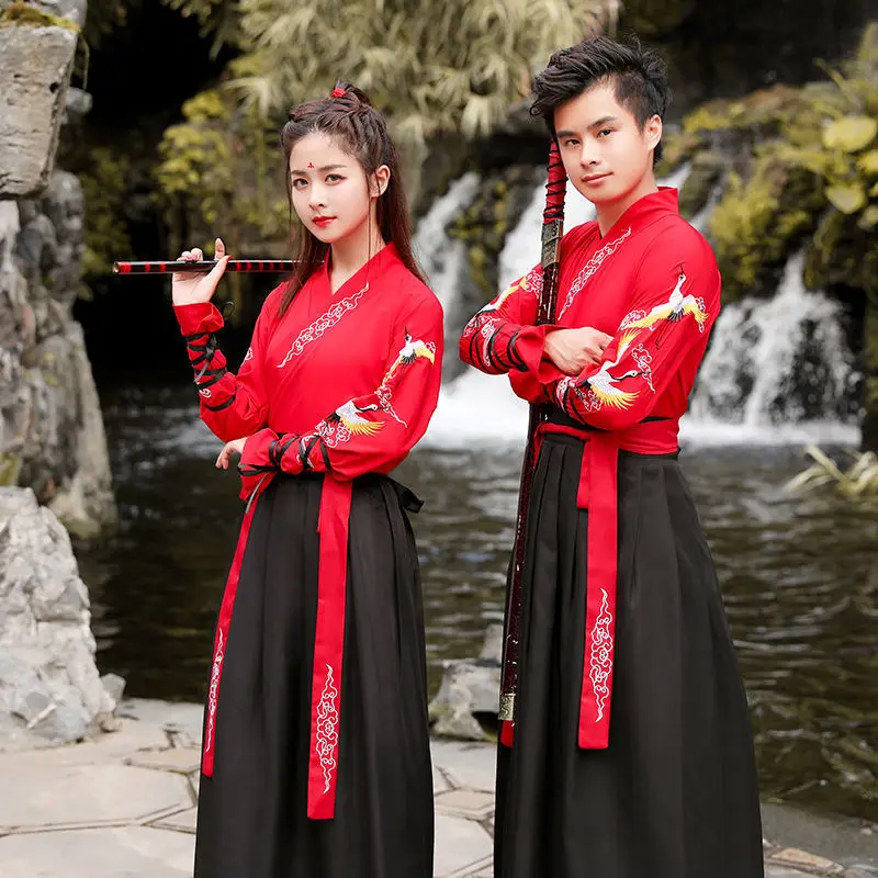 

Cosplay Ancient Hanfu Women's Outfit Sets Martial Arts Costume Show Couple Hanfu Men's Outfit Clothing Kung Fu 2 Piece Set Woman