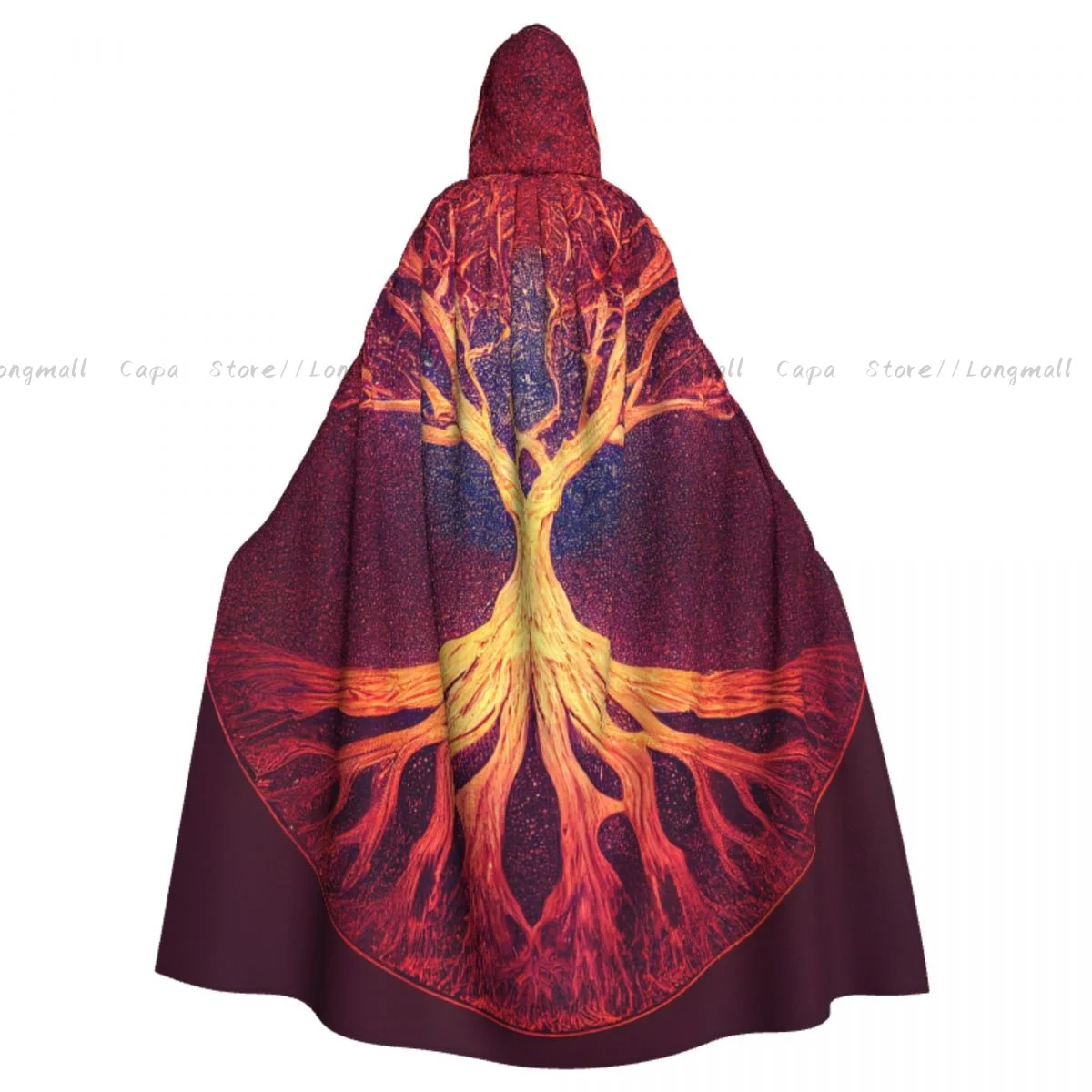 Adult Halloween Tree Of Life Yggdrasil Cloak Cape Hooded Medieval Costume Full Length Dress Coat