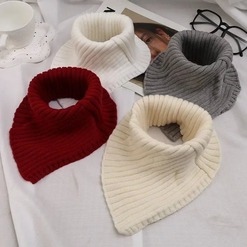 Fashion Colors Neckerchief Warm Cold-proof Wrap Lady Outdoors Winter Knitted Scarf Ring High Elastic Wool High Collar For Women