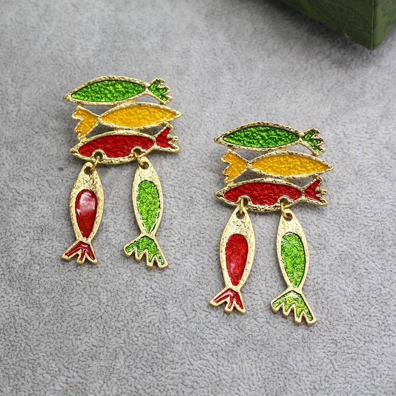 vintage medieval color contrast earrings 2023 new explosive women's premium sense carp earrings niche design earrings