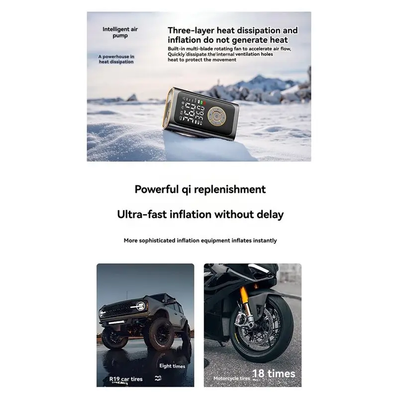 ABAG LED ضوء منفاخ لإطارات السيارة ضاغط هواء محمول 6X سريع التضخم إطارات مضخة هواء لاسلكية مع مقياس الضغط الرقمي