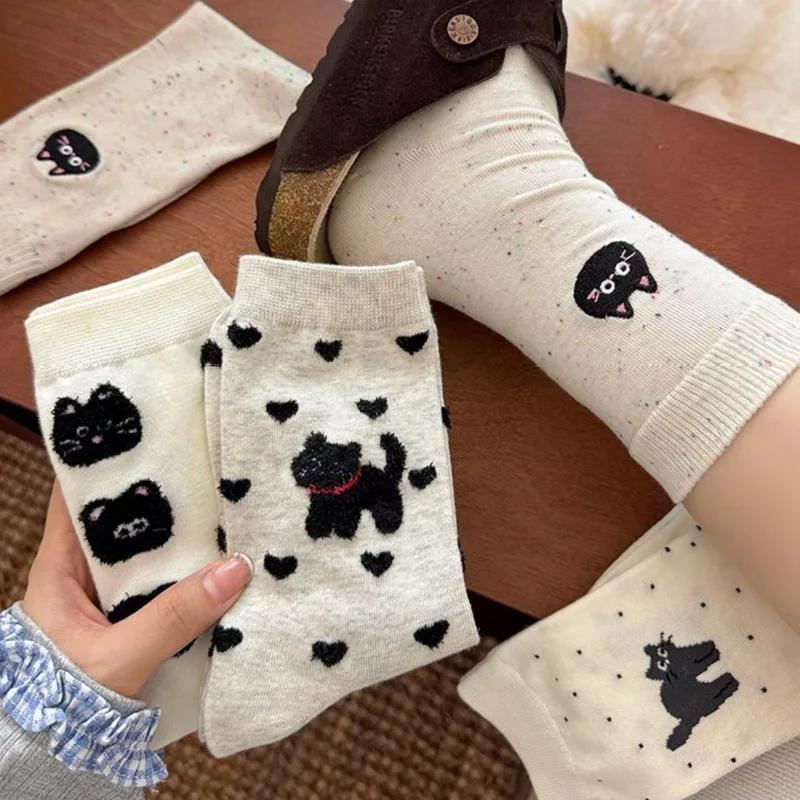 1/4Pairs Kawaii Cartoon Cat Socks Winter Women Girls Warm High Quality Fashion Middle Tube Socks Soft Comfortable Cotton Socks