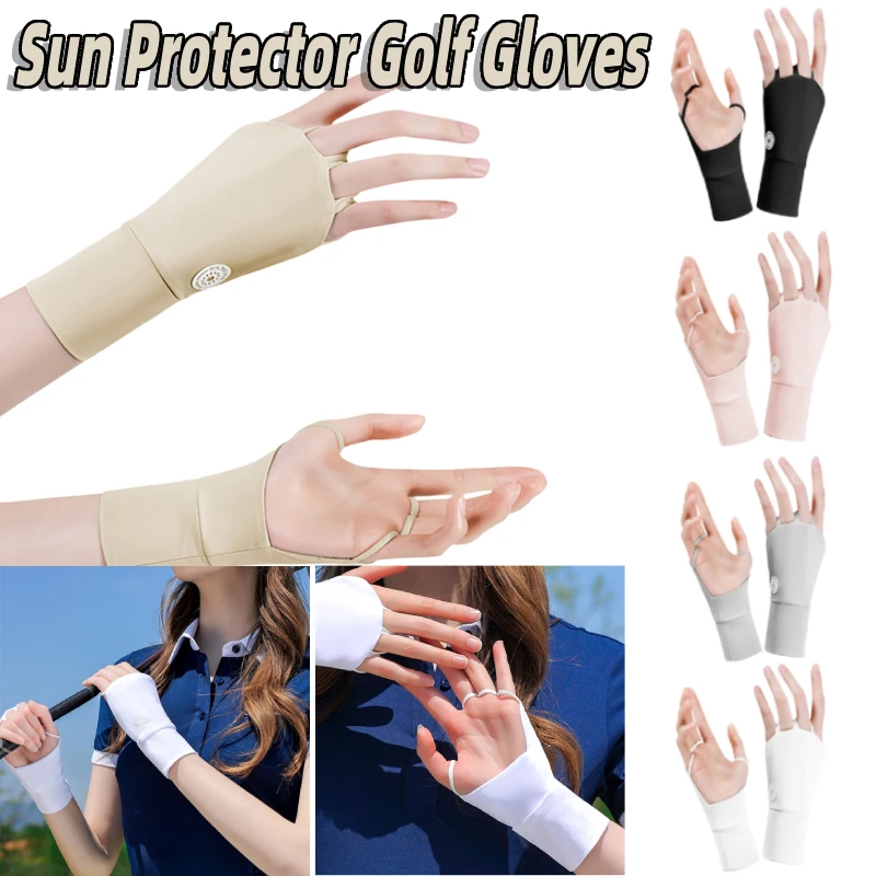 

Women Protector Golf Gloves Sun UV Cool Breathable Half Finger Glove Ice Silk Hollow Palm Elastic Sports Accessory for Outdoor