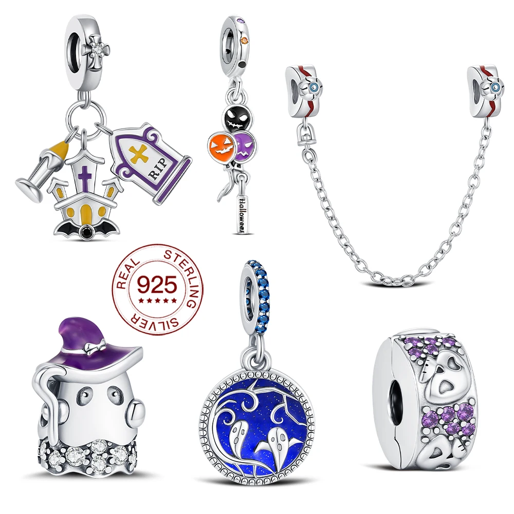 

925 Sterling Silver Charm Tombstone Balloon Beads For Original Bracelet DIY Ladies Party Hot Jewelry Halloween Gifts