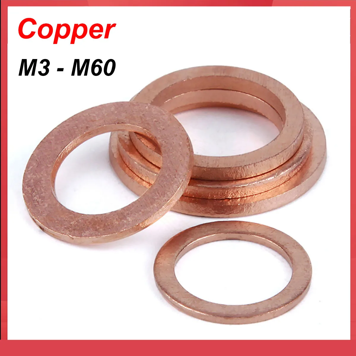 2-100pcs M3 to M60 Solid Copper Washer Gasket Flat Ring Seal Sump Plug Oil Seal Fittings Washers Fastener Hardware Accessories