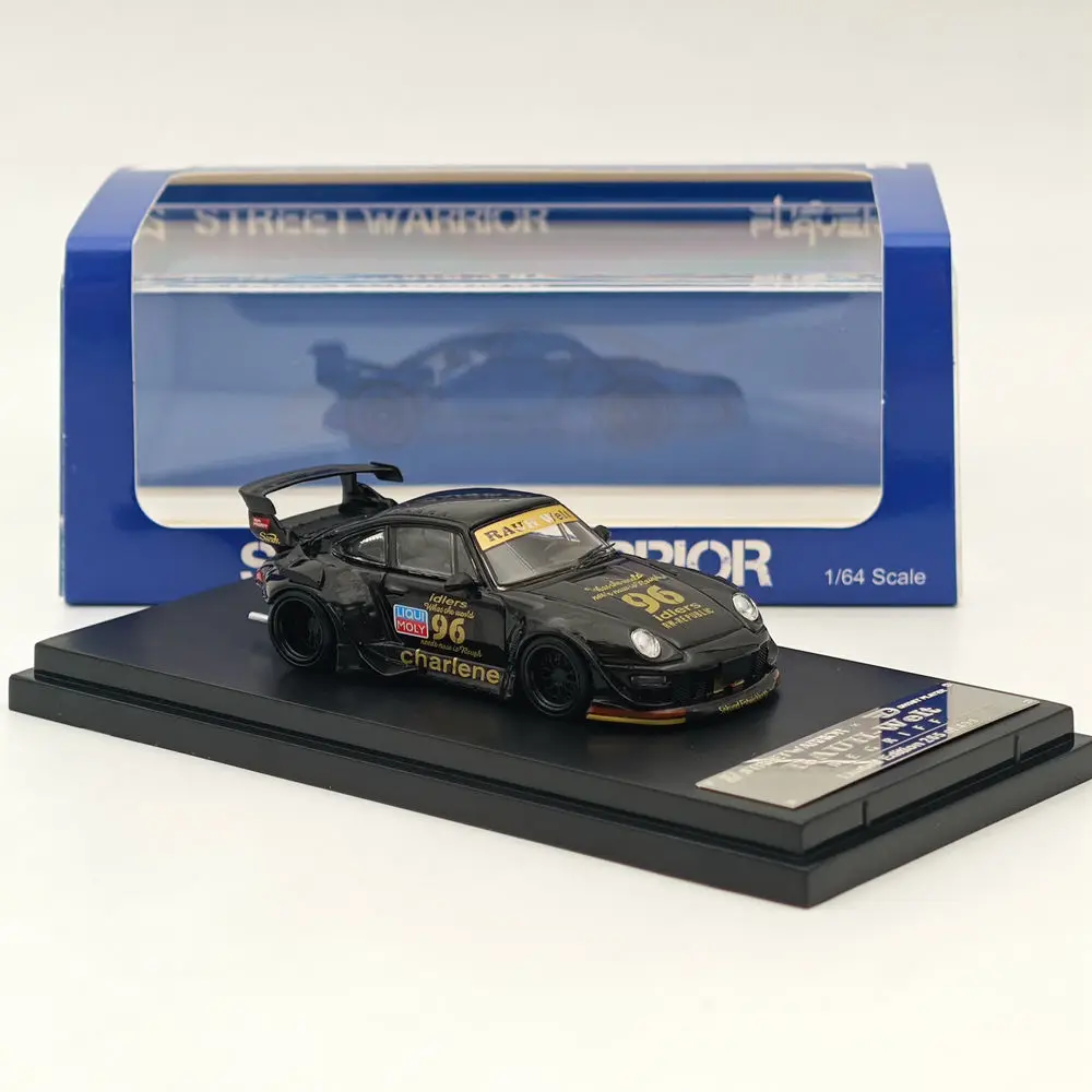 Street WARRIOR SW 1/64 for RWB 993 Charlene Wide Body Modified Low Tail #96 Black Diecast Model Car Collection Auto Toys Gift