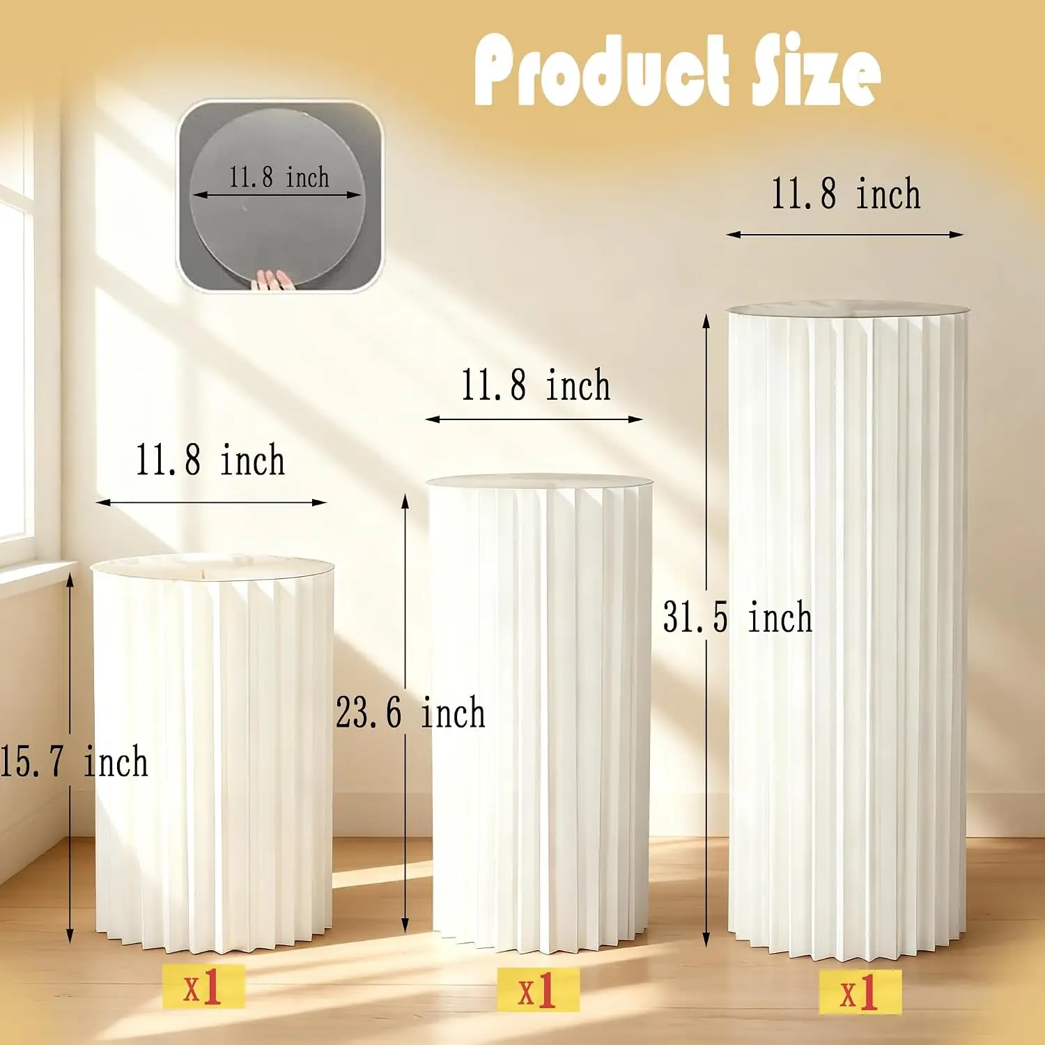 3-Pack White Foldable Cardboard Cylinder Stands, Portable Round Party Pedestals, 31.5