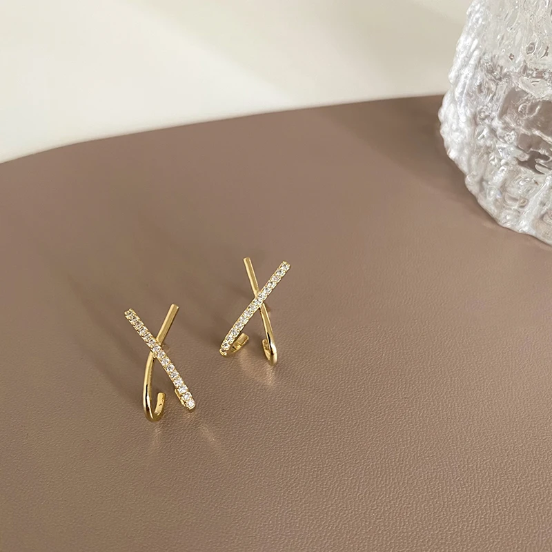 Anziw Trendy Moissanite Cross X Stud Earrings S925 Silver for Women Piercing Ear Earring Fashion Fine Jewelry Gift Valentine\'s