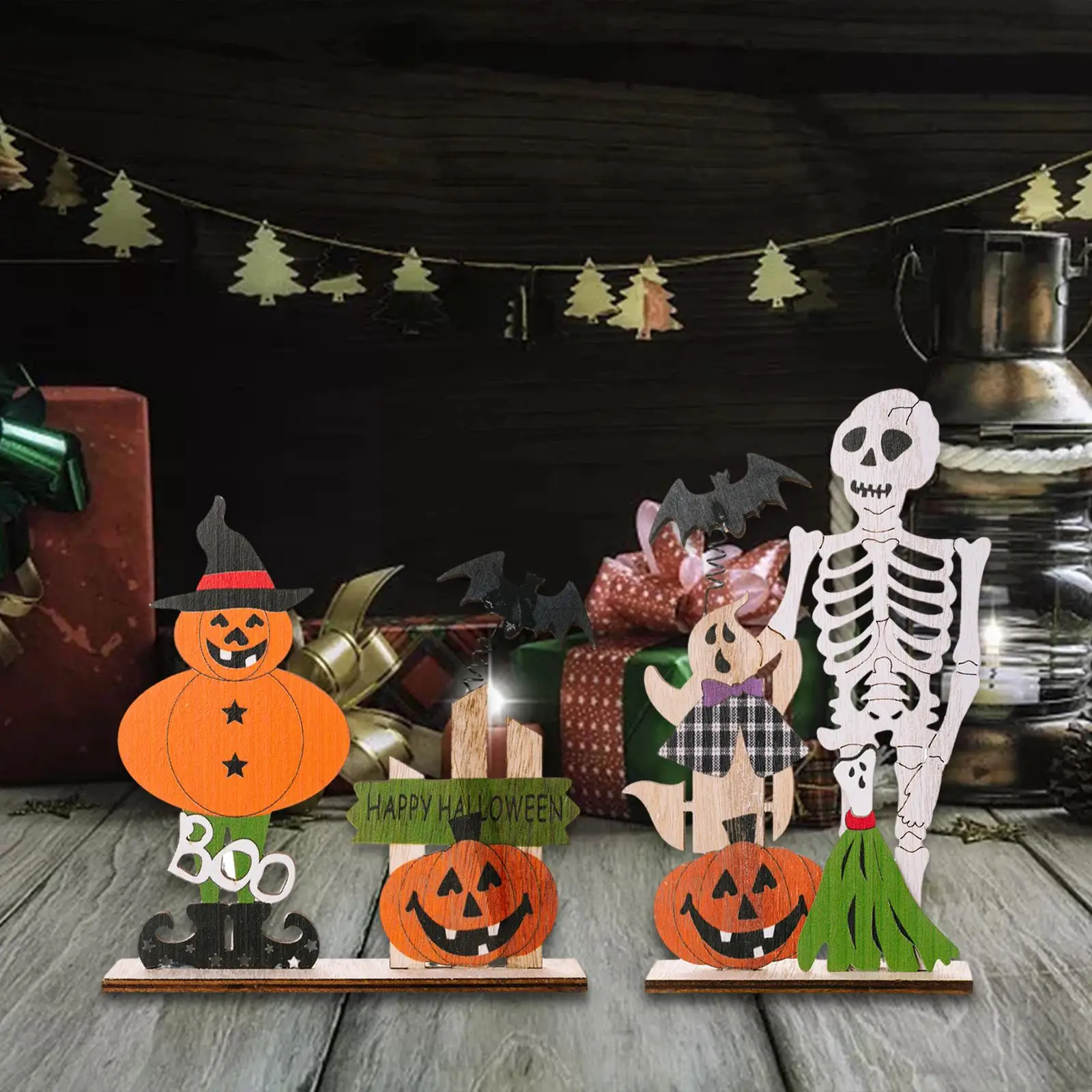 Halloween Desktop Decoration Wood Table Sign Photo Props Sturdy Convenient Assemble Cute for TV Table, Fireplace Mantle