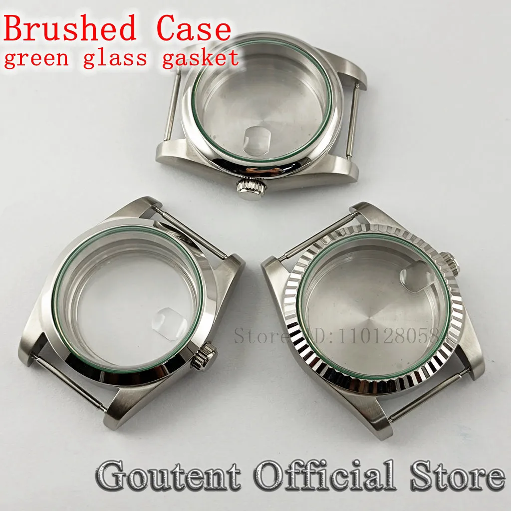 

Goutent 36mm 39mm Silver Brushed Watch Case Green Glass Gasket For NH35/36 DG2813/3804 Miyota 8215 ETA 2836,ETA2824 PT5000 Mov't