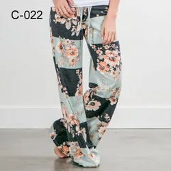 S-XXXL Women Loose Pants Lounge Trousers Floral Print Casual Stretch Waist Drawstring High Waist Long Pants Home Pajamas Pants