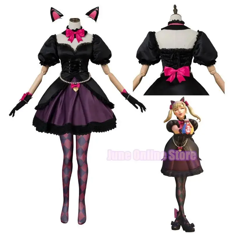 OW-Disfraz de DVA para niñas, disfraz de gato negro D.VA, uniforme de Cosplay de piel, vestidos elegantes, traje de Carnaval de Halloween para mujeres