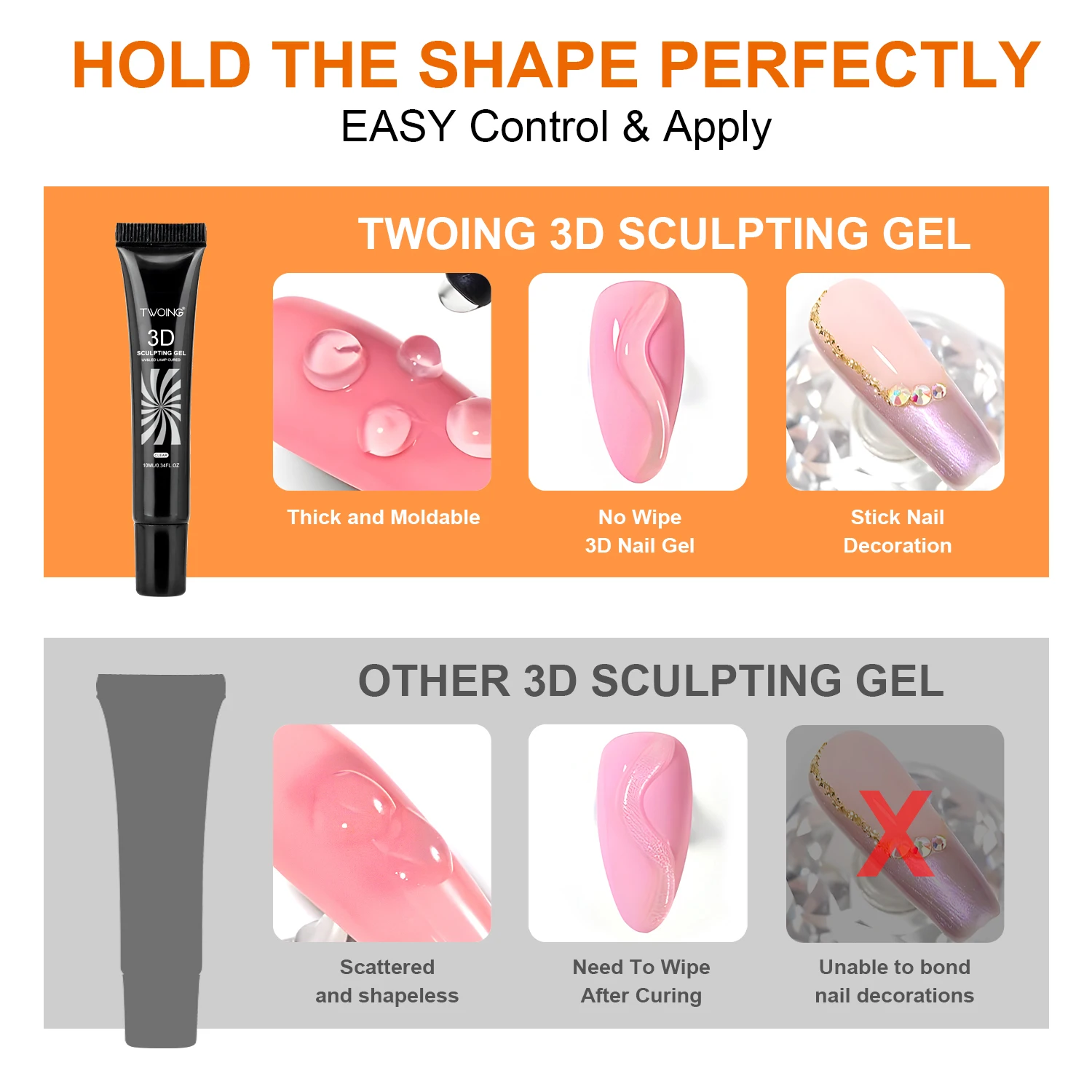 10ml 3D Nail Art Gel - DIY Designs,Waterproof Sculpting gel,Waterproof Nail Art Design Gel for Intricate Carvings & Shapes